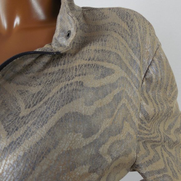 CHICO'S Top L Sz 2 Tan Animal Print Moto Jacket Zip Up Front Soft Distressed - Picture 4 of 11